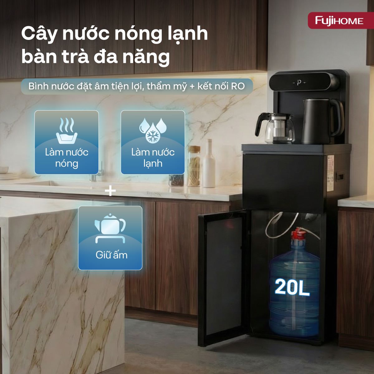 Cây nước nóng lạnh kết hợp bàn pha trà, cafe Fujihome TB392N