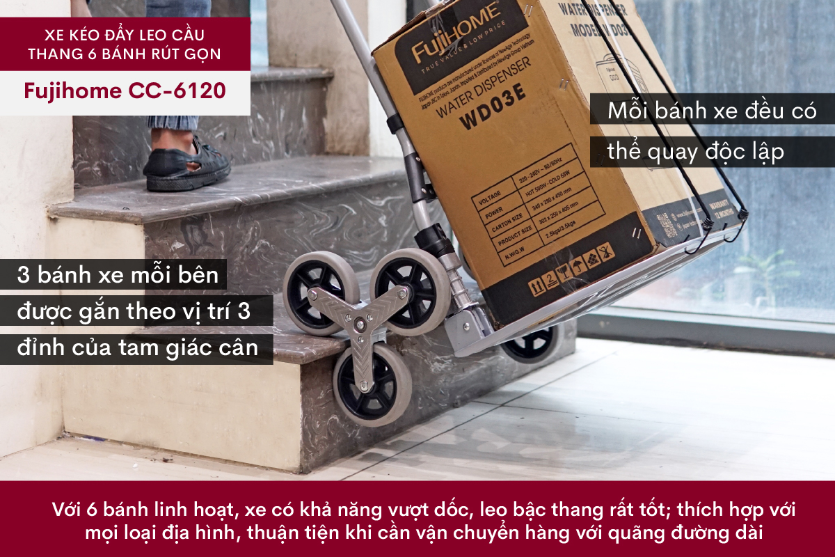 Xe kéo đẩy leo cầu thang 6 bánh rút gọn FUJIHOME CC-6120