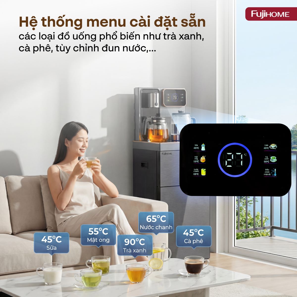Cây nước bàn trà cao cấp có ngăn khử khuẩn UV Fujihome TB241N-UV