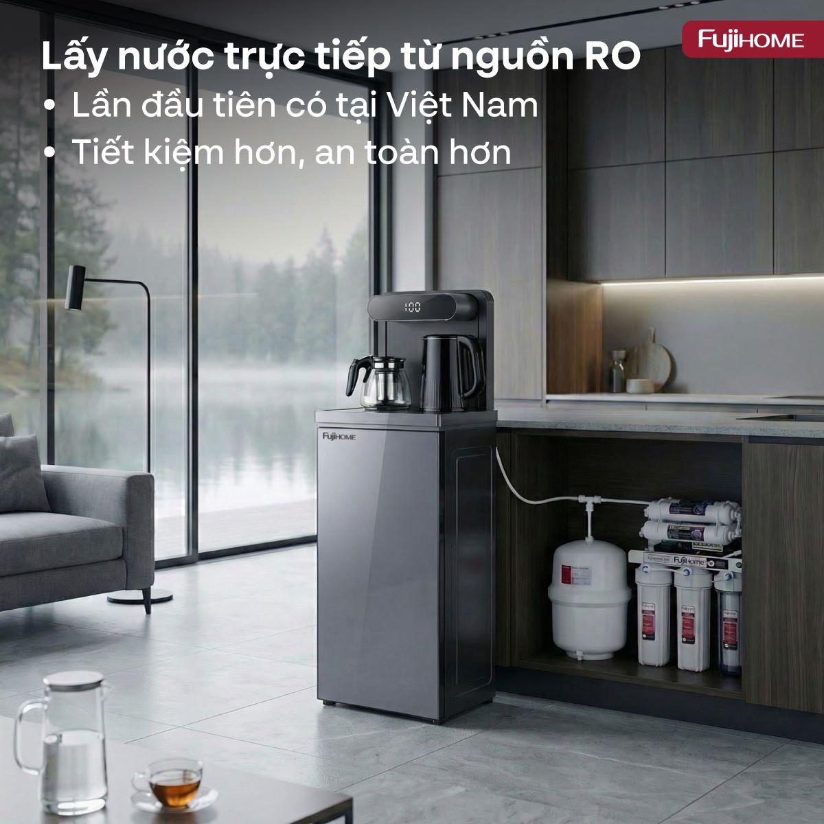 Cây nước nóng lạnh kết hợp bàn pha trà, cafe Fujihome TB392N