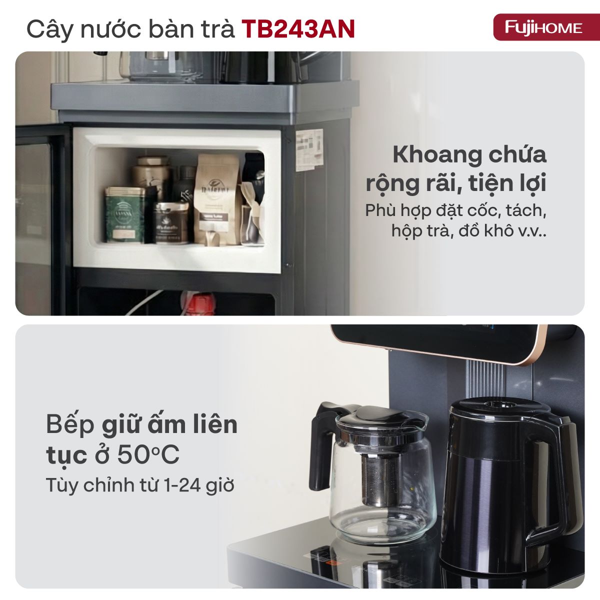12-4 Cây nước nóng lạnh kết hợp bàn pha trà, cafe Fujihome TB243AN
