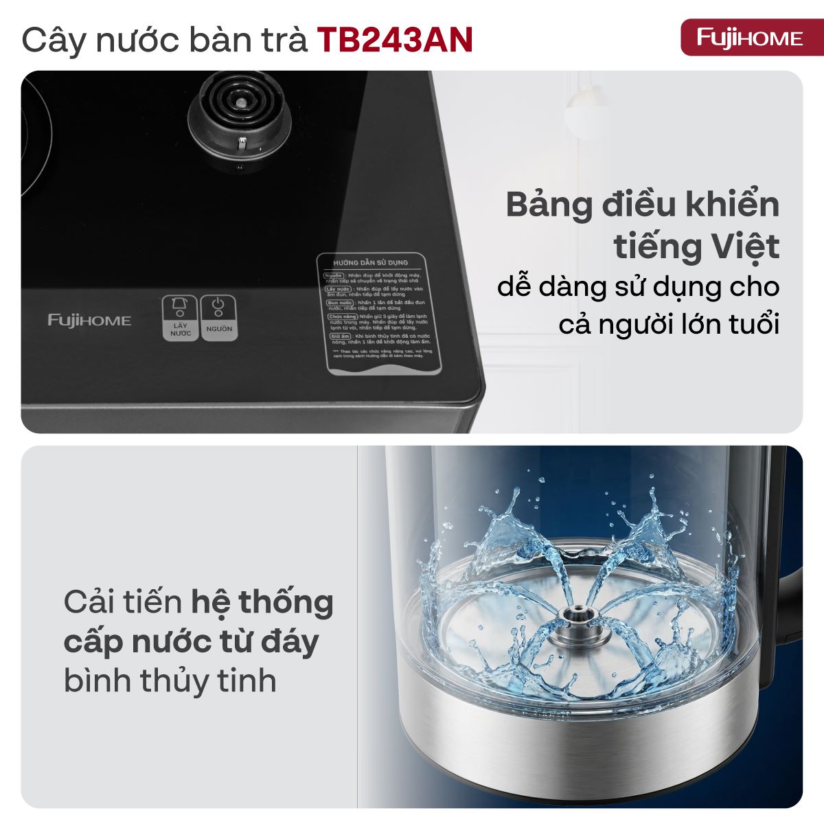 13-2 Cây nước nóng lạnh kết hợp bàn pha trà, cafe Fujihome TB243AN