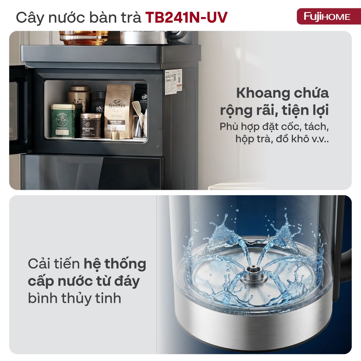 Cây nước bàn trà cao cấp có ngăn khử khuẩn UV Fujihome TB241N-UV