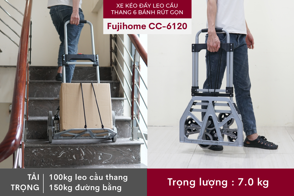 Xe kéo đẩy leo cầu thang 6 bánh rút gọn FUJIHOME CC-6120
