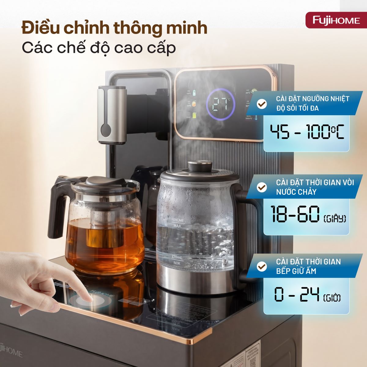 Cây nước bàn trà cao cấp có ngăn khử khuẩn UV Fujihome TB241N-UV