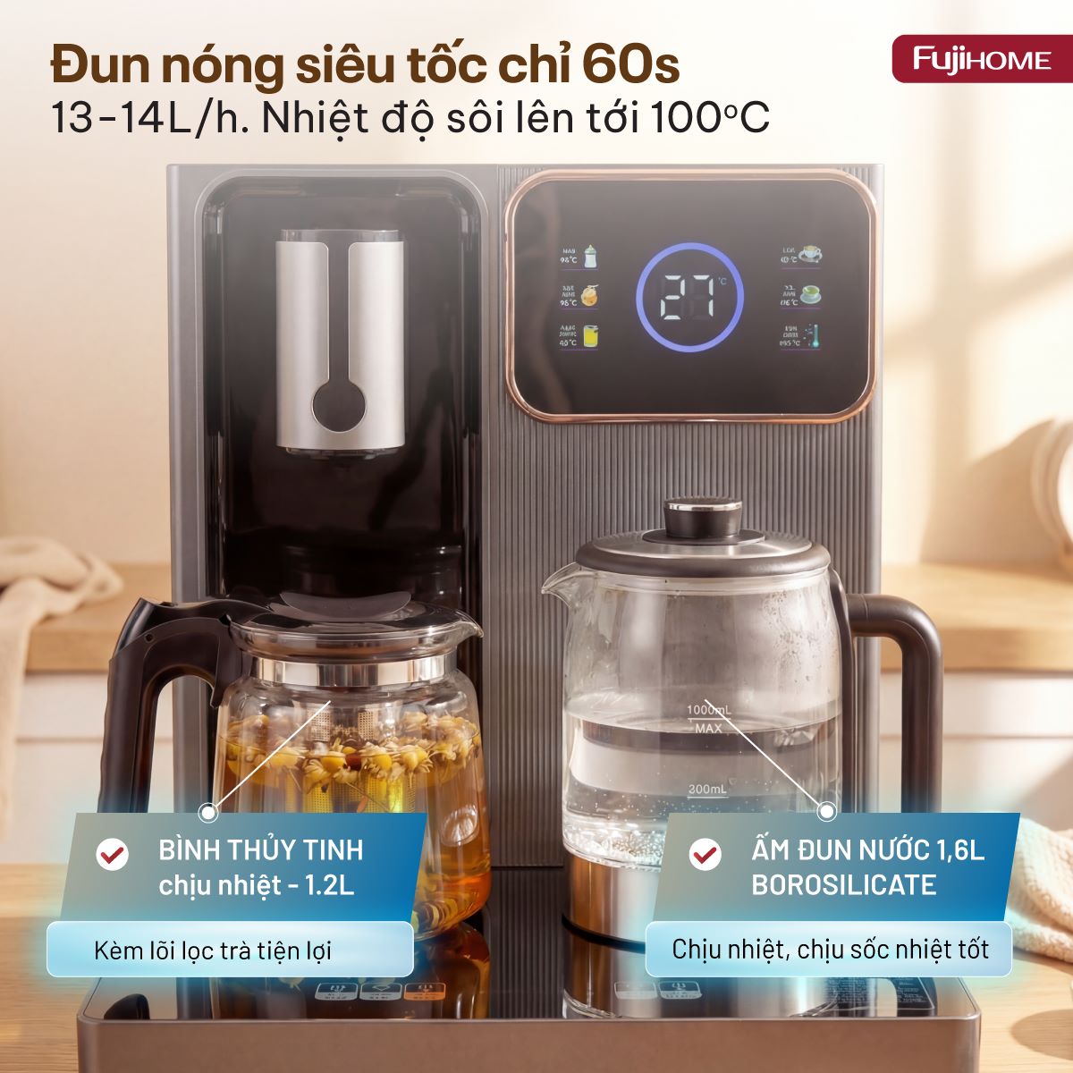 Cây nước bàn trà cao cấp có ngăn khử khuẩn UV Fujihome TB241N-UV