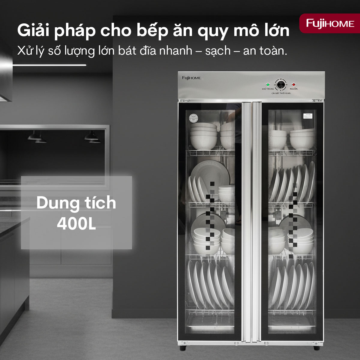 Tủ sấy chén bát tiệt trùng dung tích lớn Fujihome DD400A