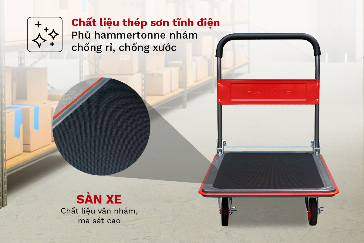 Xe đẩy hàng sàn thép 4 bánh FUJIHOME SH300N