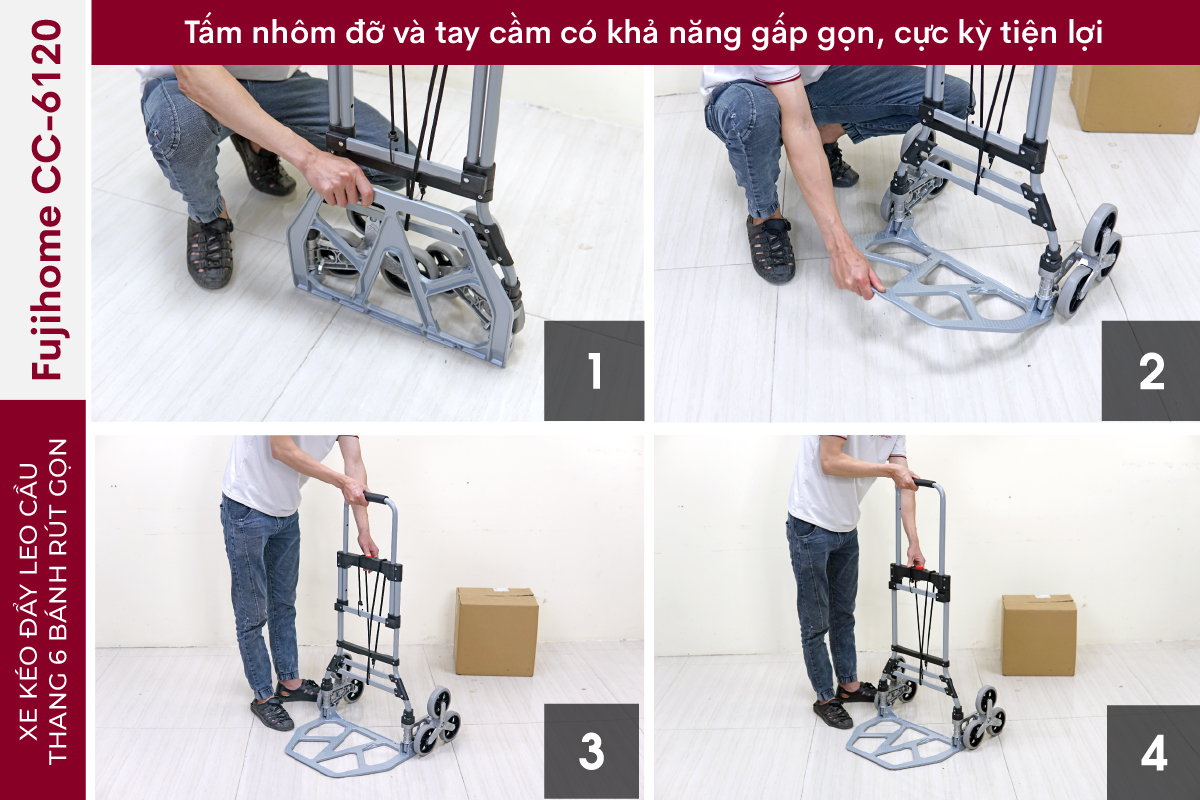 Xe kéo đẩy leo cầu thang 6 bánh rút gọn FUJIHOME CC-6120