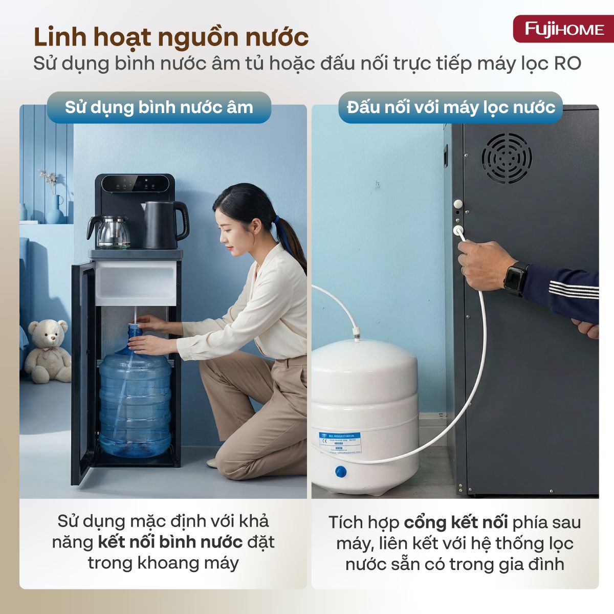 Cây nước nóng lạnh kết hợp bàn pha trà, cafe Fujihome TB392N