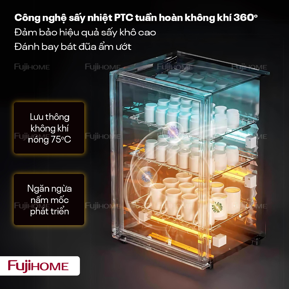 9-31 Tủ sấy chén bát tiệt trung Fujihome DD128