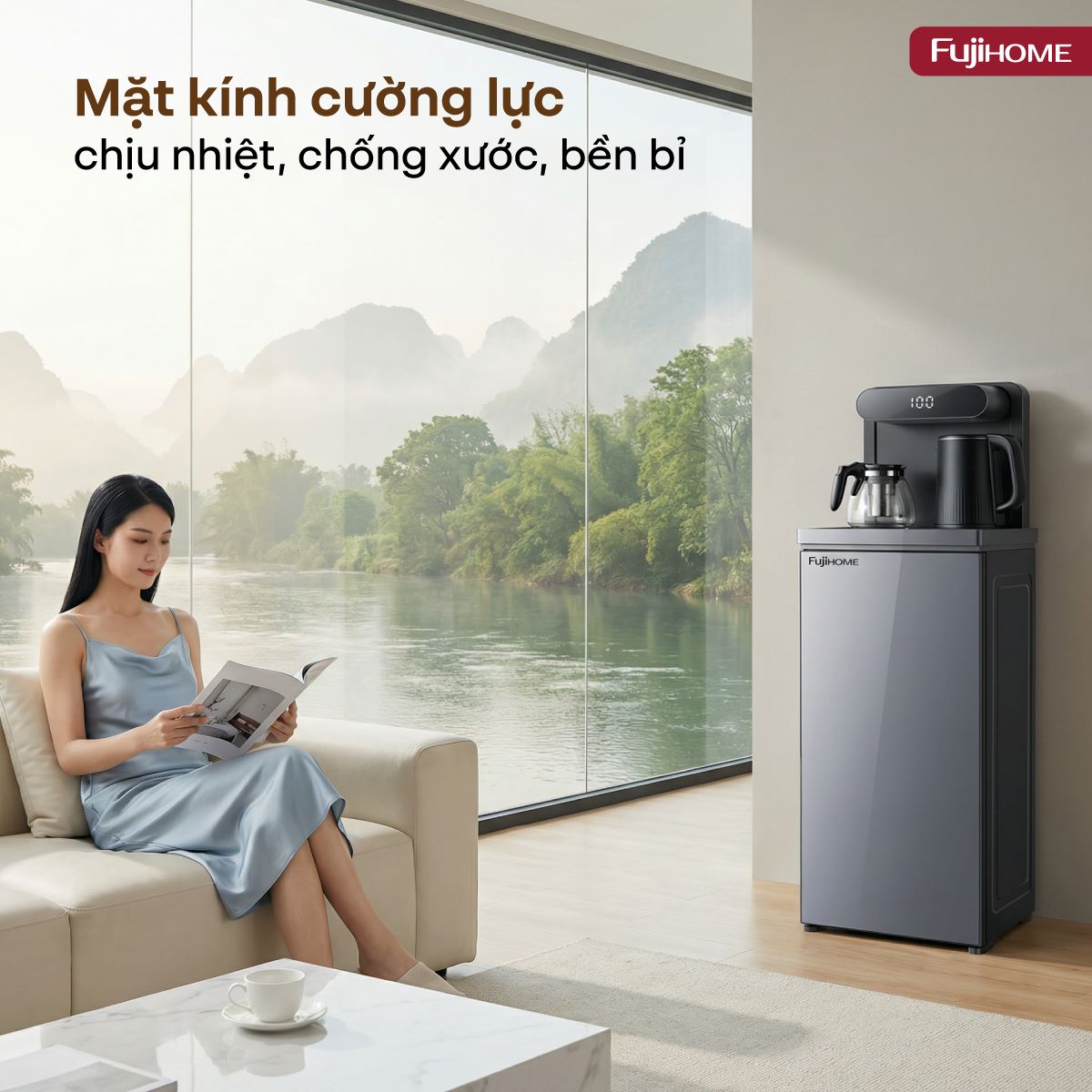 Cây nước nóng lạnh kết hợp bàn pha trà, cafe Fujihome TB392N