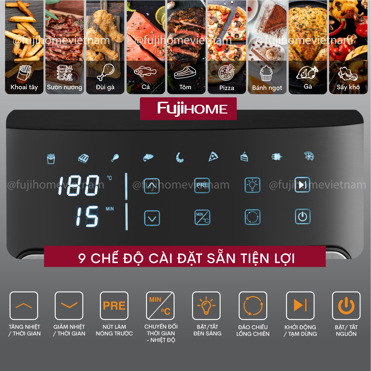 a12db-10 Nồi chiên không dầu Fujihome A12DB 12Lít