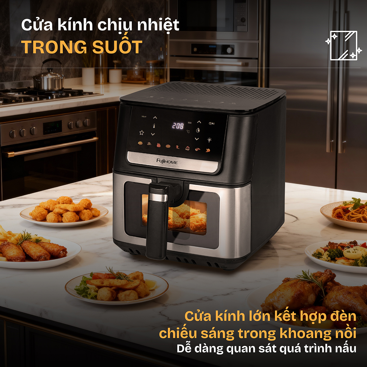 Nồi chiên không dầu Fujihome DUALHEAT A7DH công nghệ gia nhiệt kép