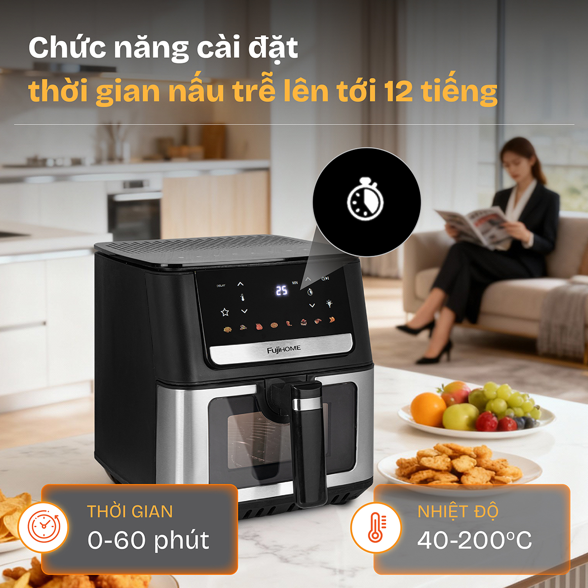 Nồi chiên không dầu Fujihome DUALHEAT A7DH công nghệ gia nhiệt kép