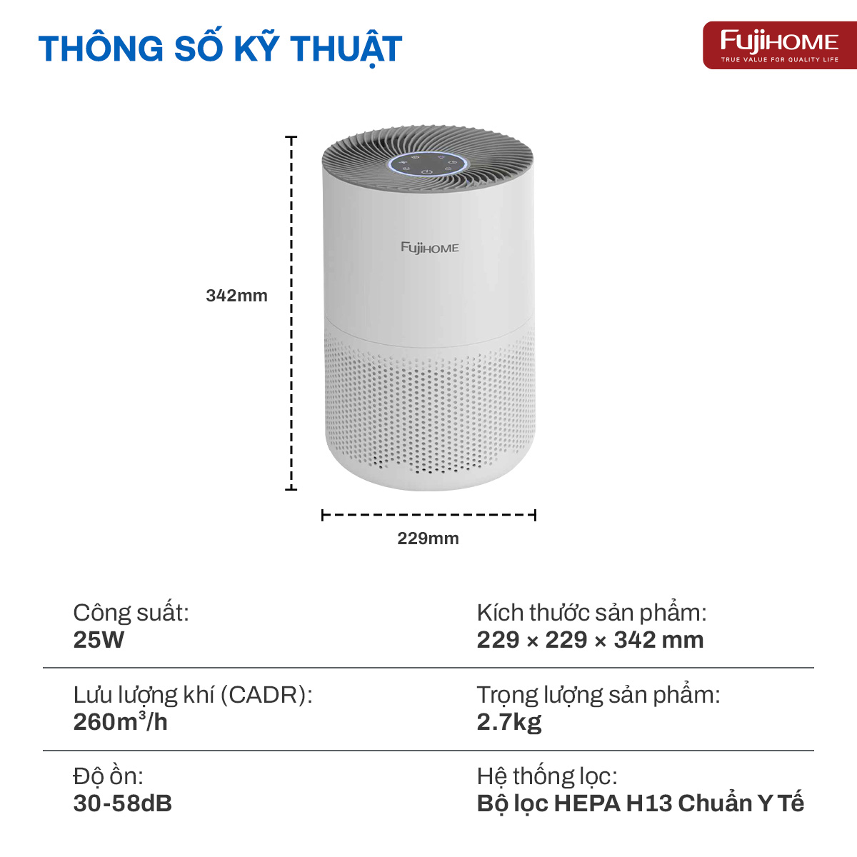 Máy lọc không khí Fujihome AP5COMPACT kết nối Wifi thông minh