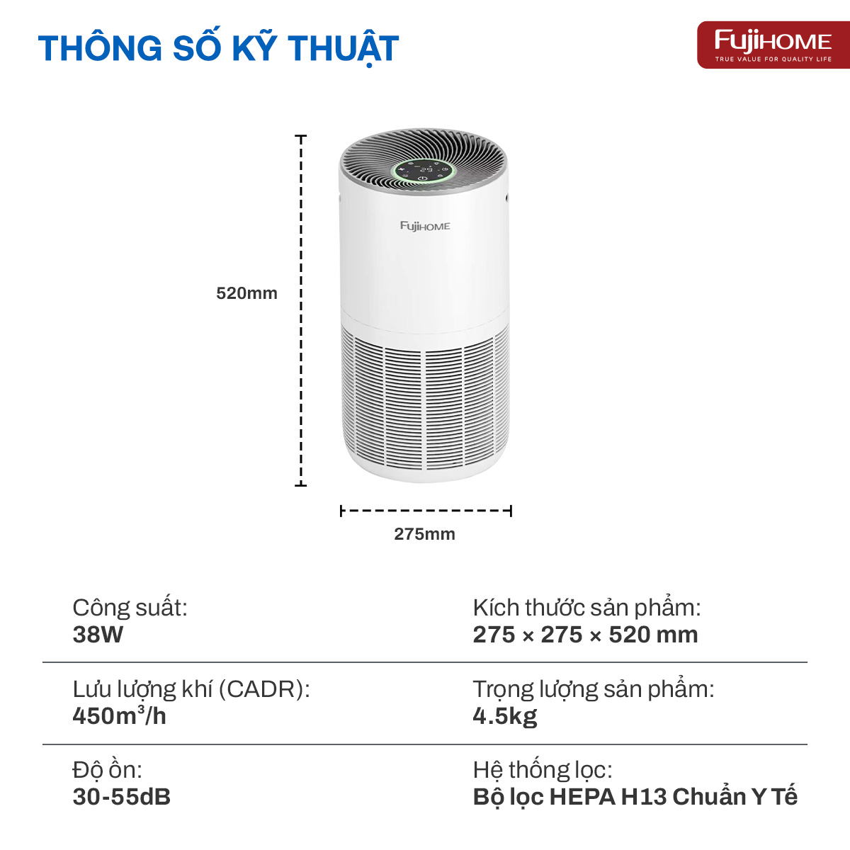 Máy lọc không khí Fujihome AP5GRAND kết nối Wifi thông minh