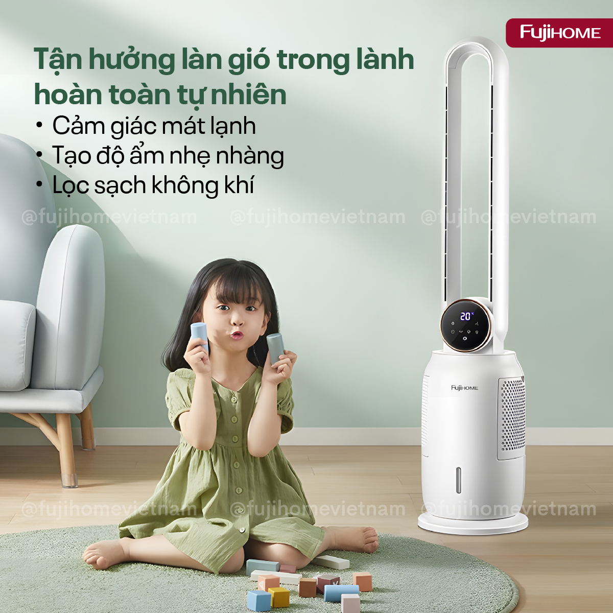 Quạt không cánh hơi nước tích hợp lọc không khí Ion Fujihome BF-03RC