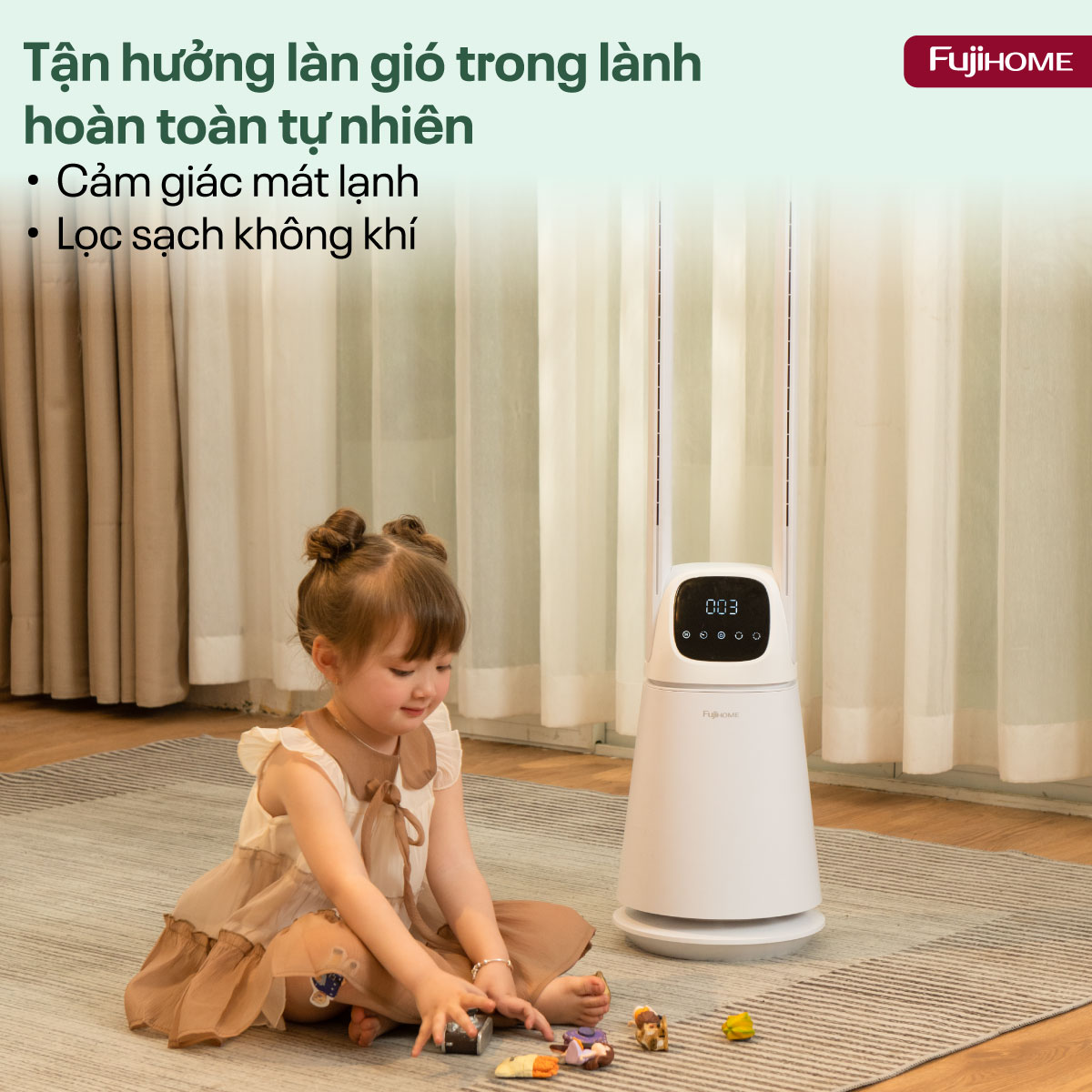 Quạt không cánh lọc không khí khử khuẩn Anion+ UV, kết nối WIFI Fujihome BF065