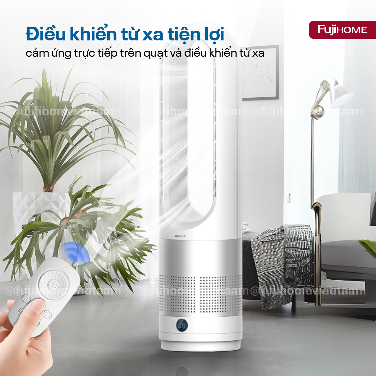 Quạt không cánh lọc không khí khử khuẩn Anion + UV kết nối WIFI Fujihome BF18