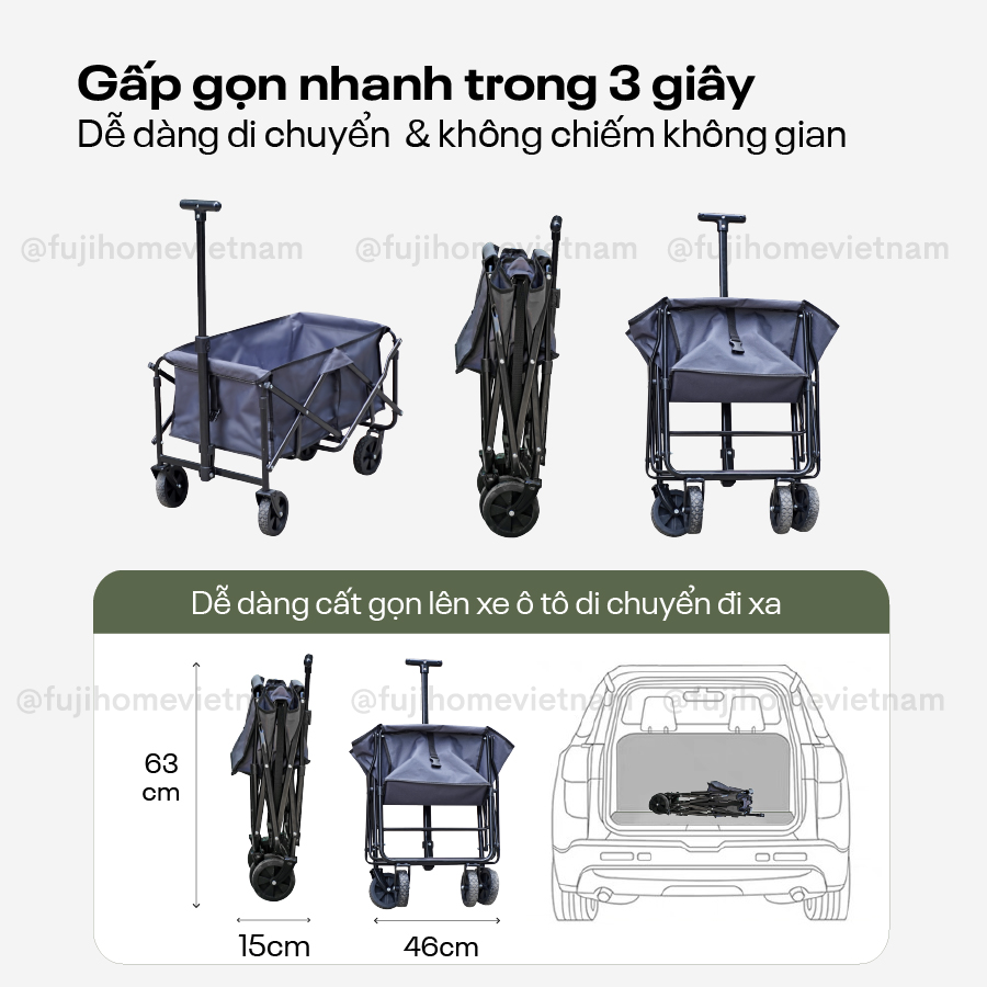 ct-80-3 Xe kéo dã ngoại gấp gọn du lịch, cắm trại Fujihome CT-80