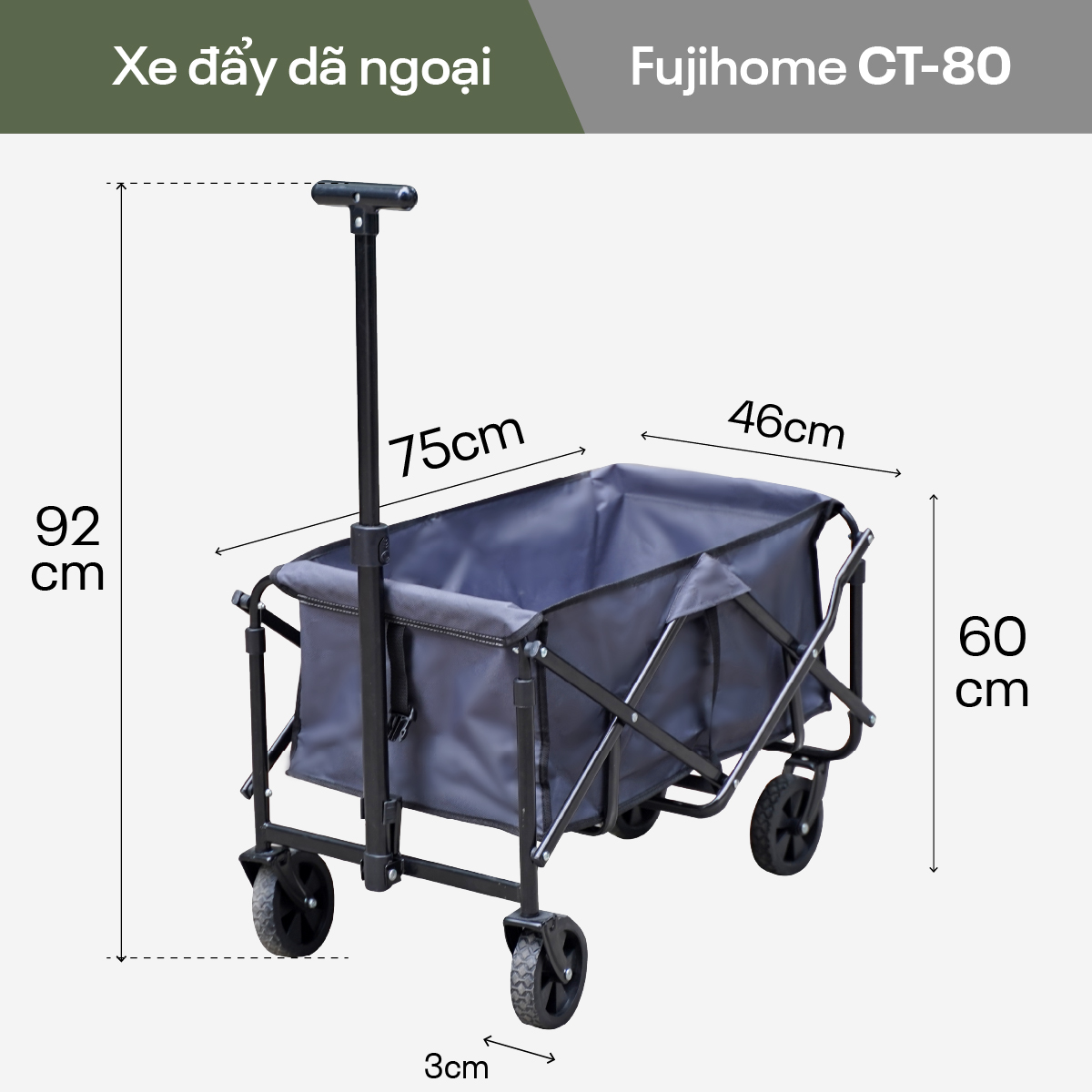 ct80 Xe kéo dã ngoại gấp gọn du lịch, cắm trại Fujihome CT-80