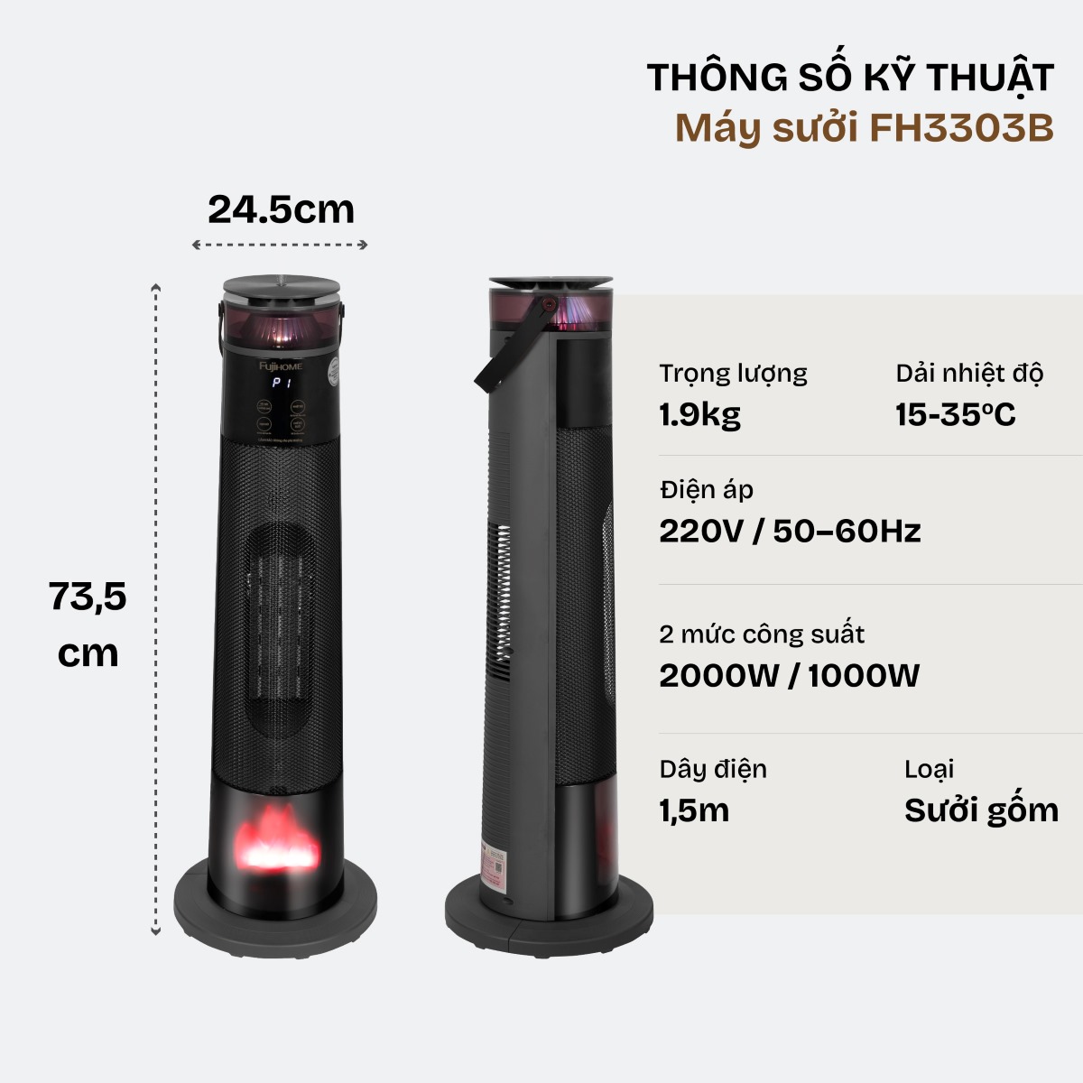 Quạt sưởi gốm Fujihome FH3303B