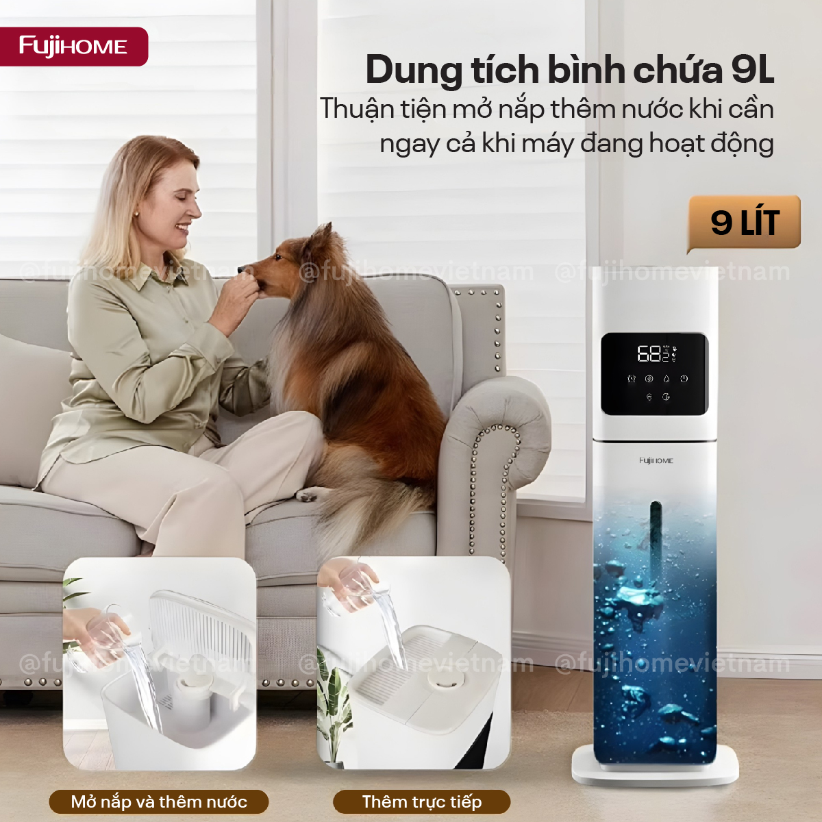 Máy Tạo Ẩm, Xông Tinh Dầu, khử khuẩn UV dung tích lớn Fujihome HM09UV2