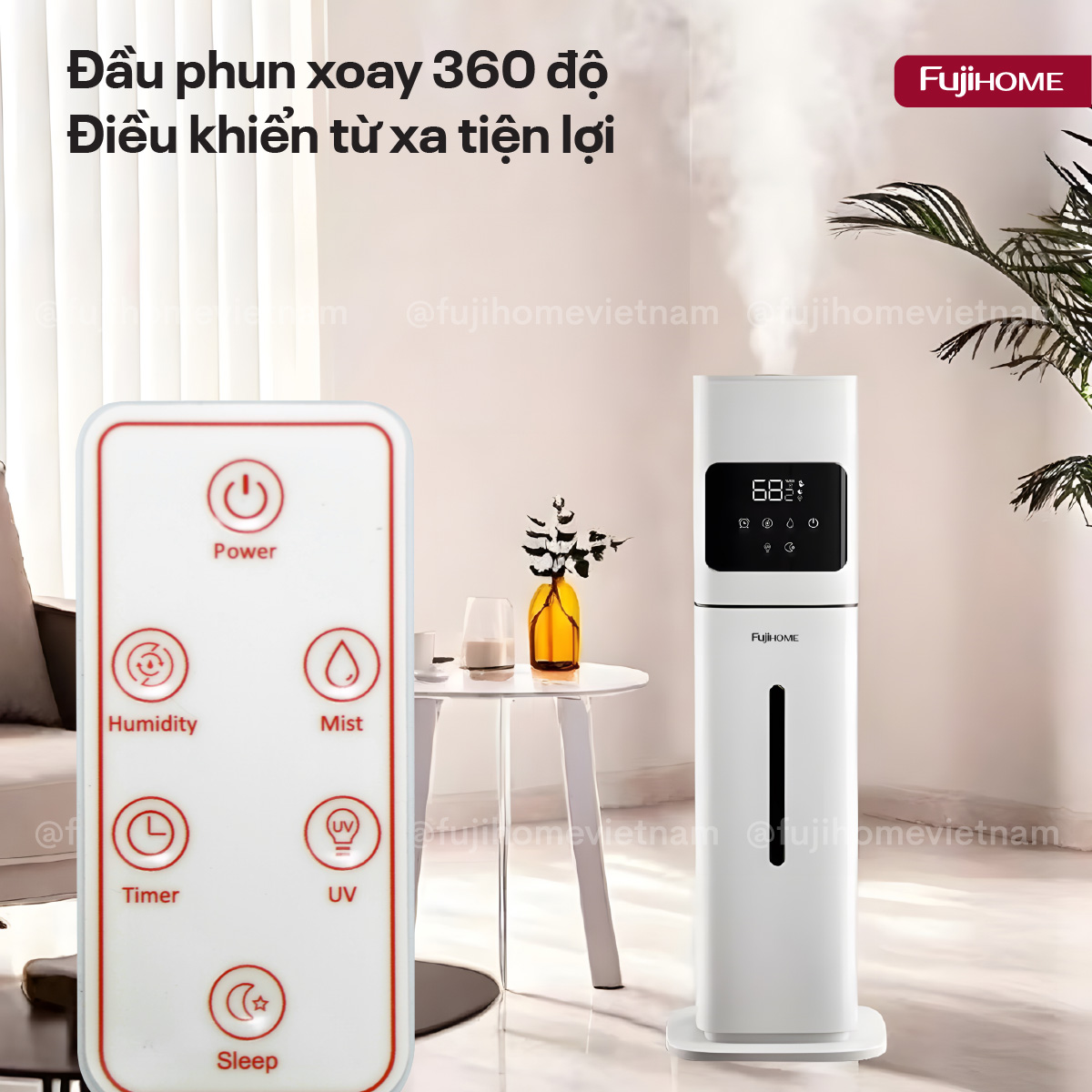 Máy Tạo Ẩm, Xông Tinh Dầu, khử khuẩn UV dung tích lớn Fujihome HM09UV2