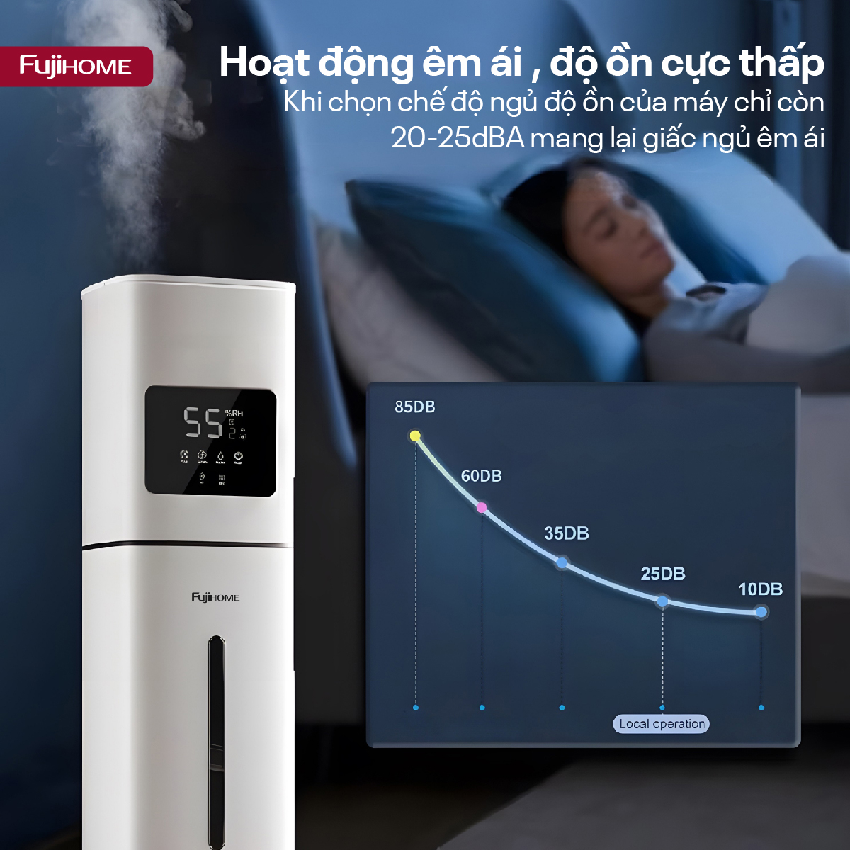 Máy Tạo Ẩm, Xông Tinh Dầu, khử khuẩn UV dung tích lớn Fujihome HM09UV2