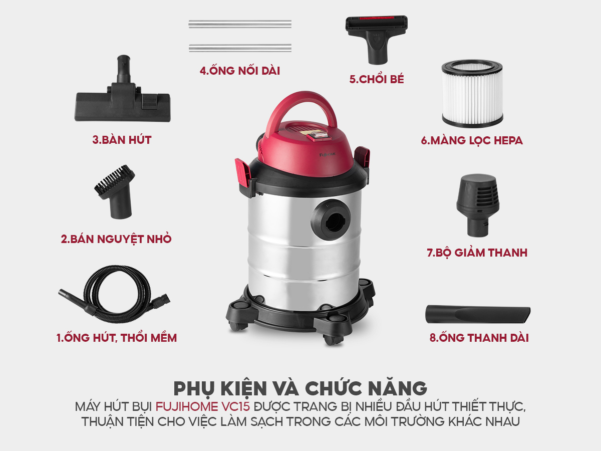 Máy hút bụi khô và ướt Fujihome VC15