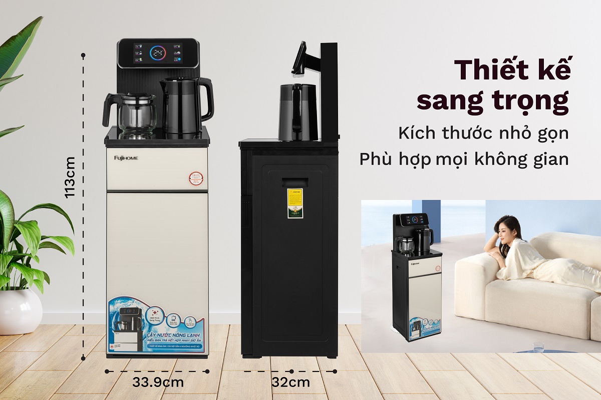 tbd22-06 Thiết kế sang trọng mặt phía trước tông màu trắng sữa nổi vân bên ngoài mặt kính . Thân vỏ làm từ nhựa PP cao cấp kết hợp khung sườn bằng thép tạo độ chắc chắn an toàn khi sử dụng .Bảng điều khiển cảm ứng trên máy nhạy chỉ với một thao tác chạm . Thân máy nhỏ gọn , có ngăn chứa đồ tiện lợi như : hộp cafe, hộp trà .ly , cốc ...phù hợp với phòng tiếp khách, phòng họp, dùng cho văn phòng cũng như gia đình với kiểu dáng hoàn toàn mới, sang trọng, hiện đại, đảm bảo vệ sinh, thân thiện môi trường.