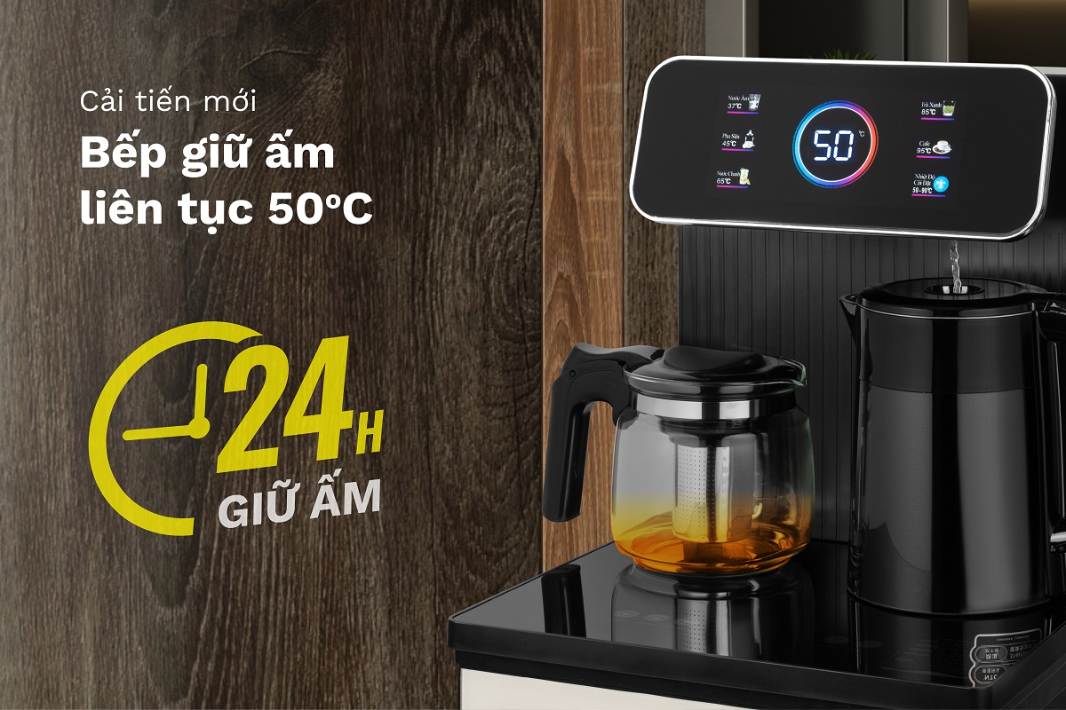 tbd22-12 Thiết kế sang trọng mặt phía trước tông màu trắng sữa nổi vân bên ngoài mặt kính . Thân vỏ làm từ nhựa PP cao cấp kết hợp khung sườn bằng thép tạo độ chắc chắn an toàn khi sử dụng .Bảng điều khiển cảm ứng trên máy nhạy chỉ với một thao tác chạm . Thân máy nhỏ gọn , có ngăn chứa đồ tiện lợi như : hộp cafe, hộp trà .ly , cốc ...phù hợp với phòng tiếp khách, phòng họp, dùng cho văn phòng cũng như gia đình với kiểu dáng hoàn toàn mới, sang trọng, hiện đại, đảm bảo vệ sinh, thân thiện môi trường.