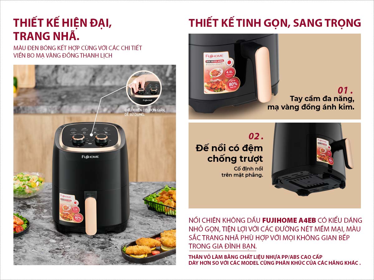 thietketrangnha Nồi chiên không dầu Fujihome A4EB 4.5Lít